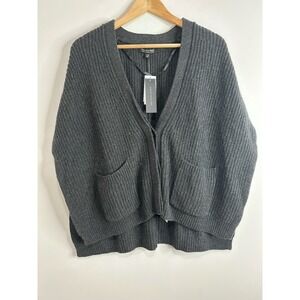 Banana Republic Merino Cashmere Ribbed Cardigan Poncho Grey XXS Quiet Luxury